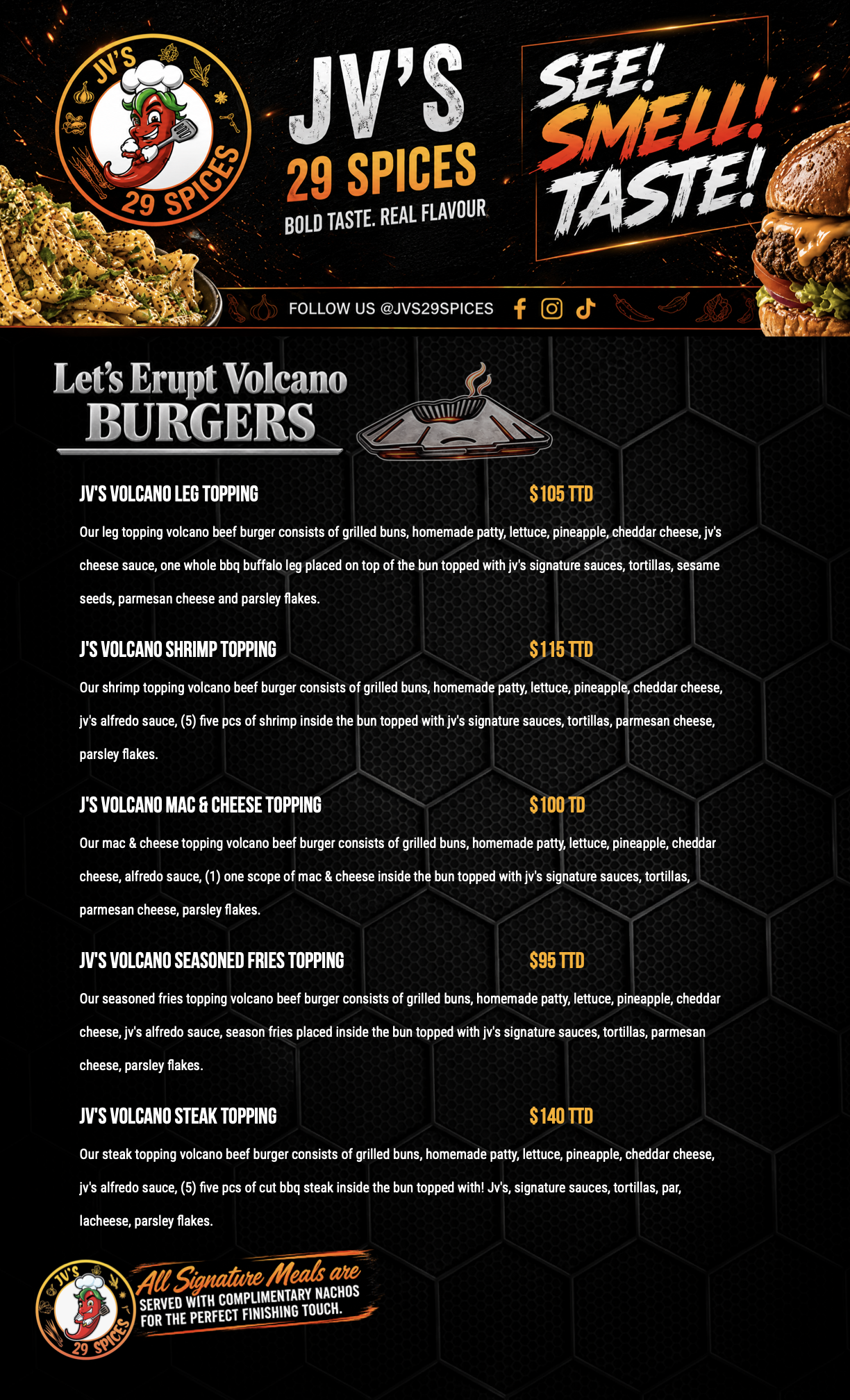 JVS Burgers Menu