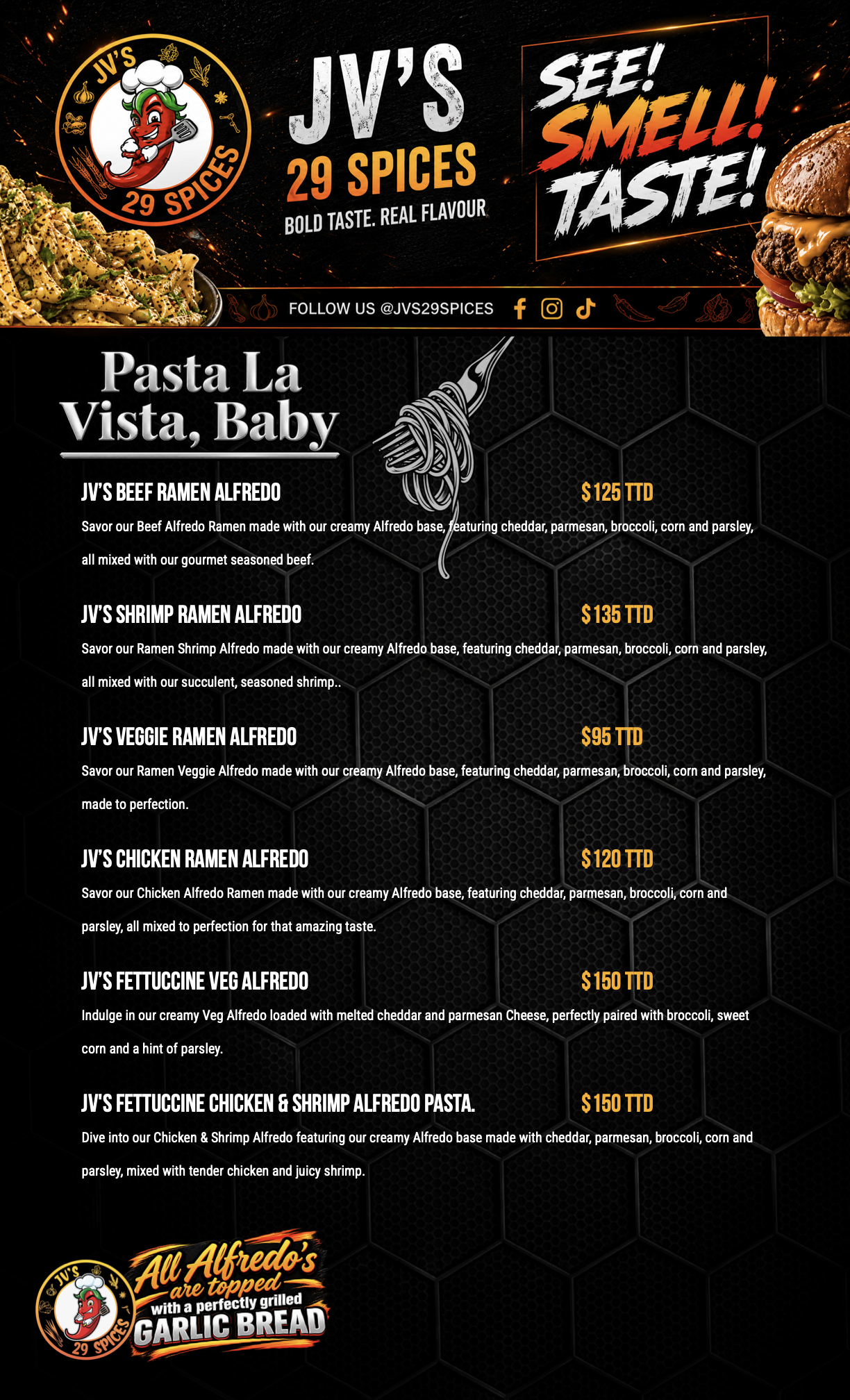 JVS Pasta Menu